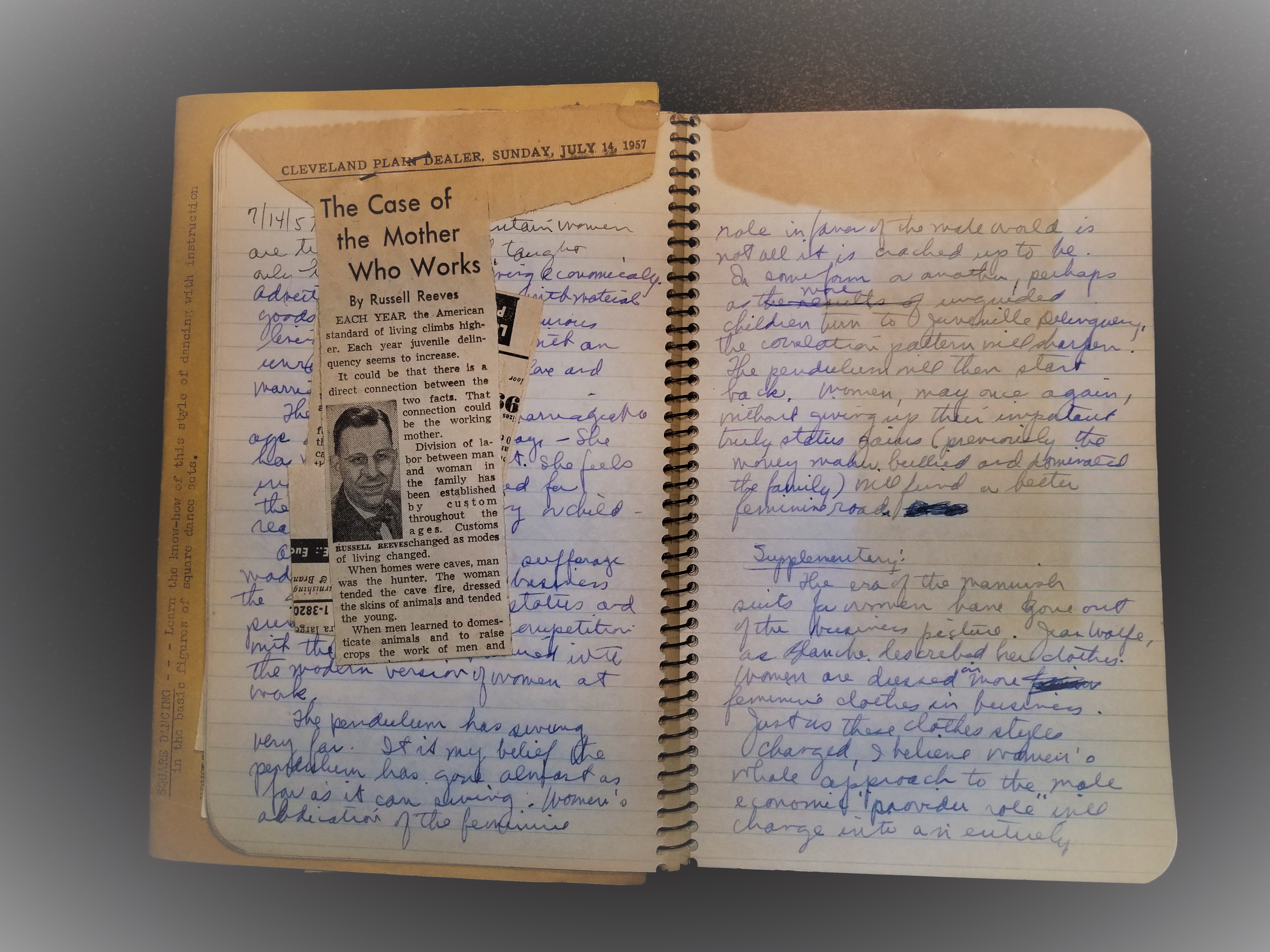 JOZ Journal Entry first two pages for 14 July 1957